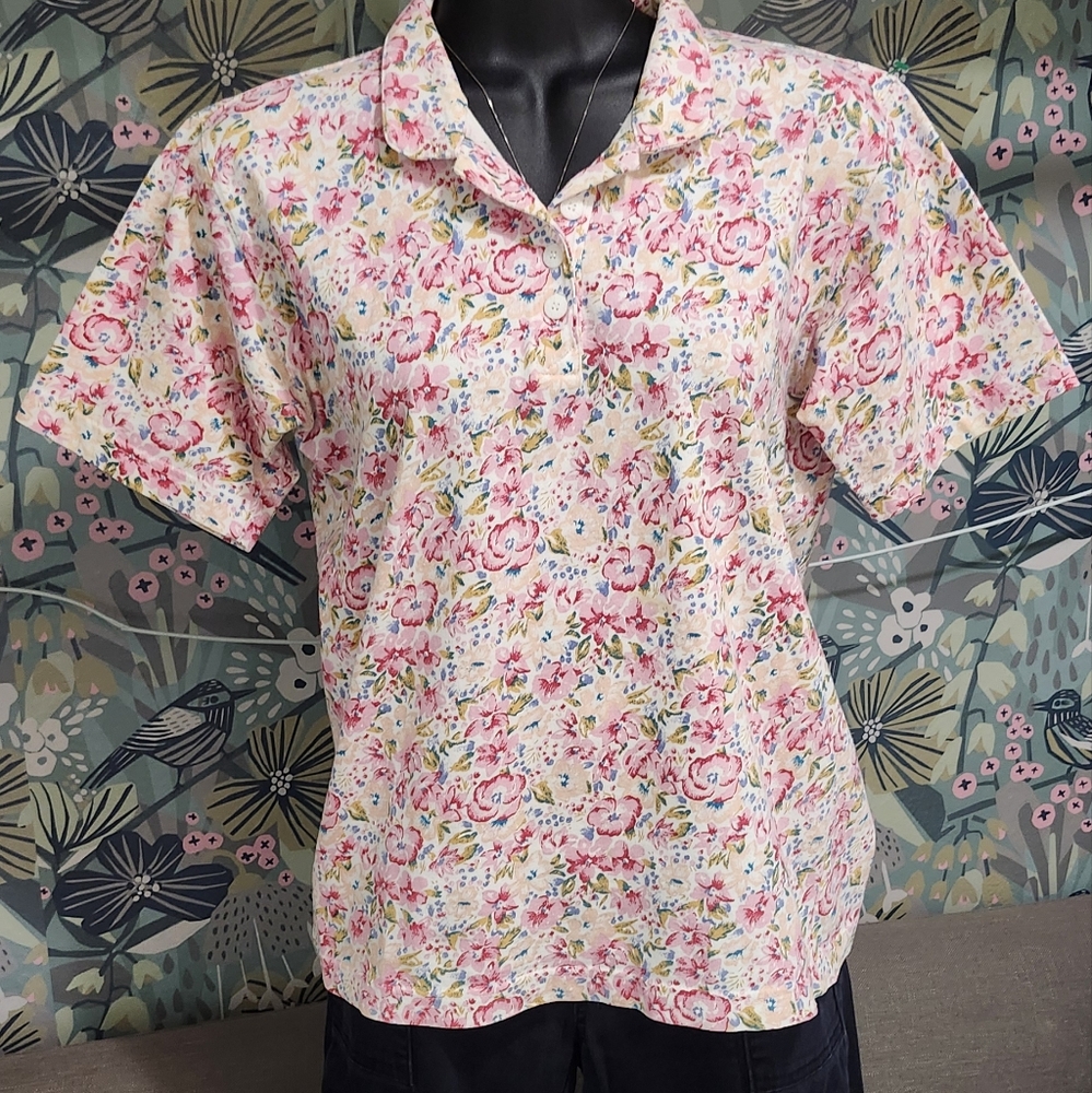 Vintage Adrienne Vittadini Colorful Cotton Top With Collar And FREE SHIPPING